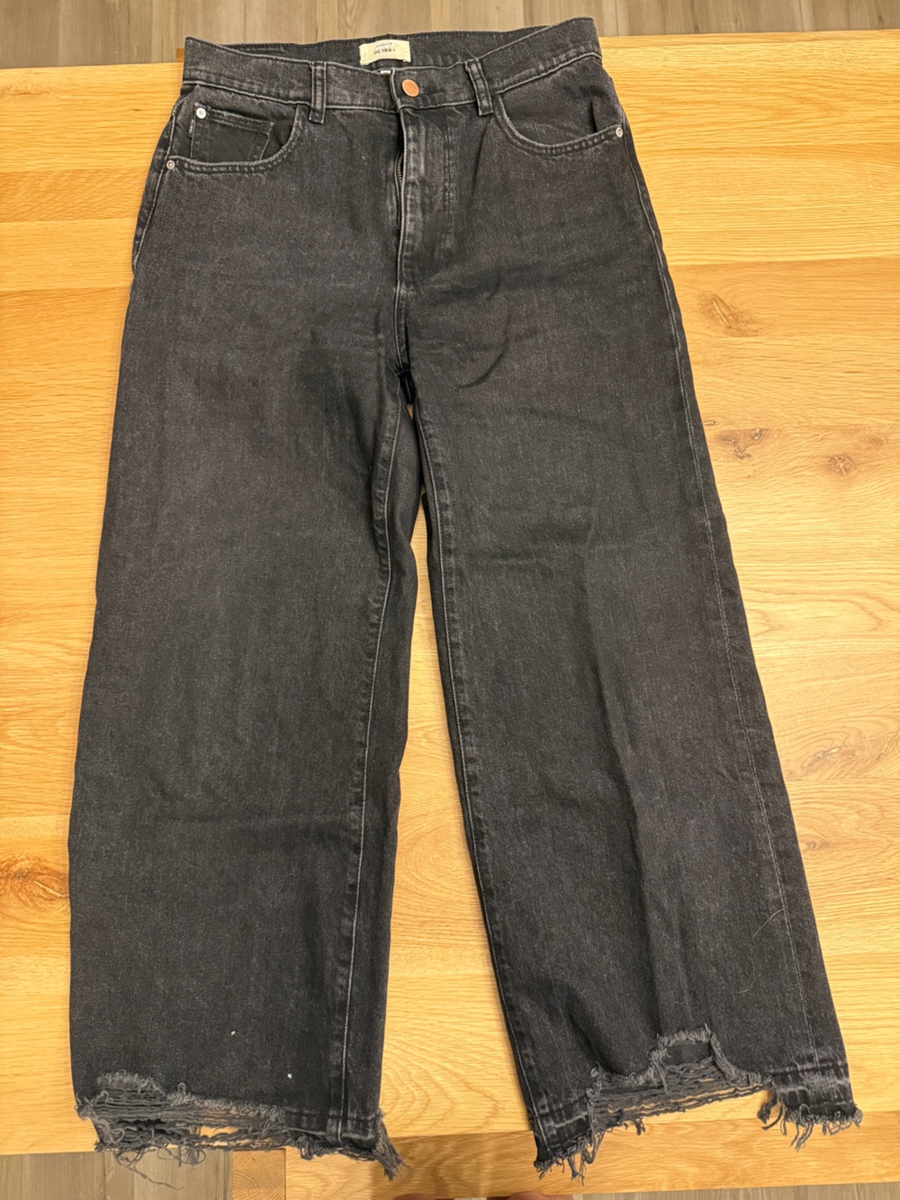 DL1961 Women's Black Wide-Leg Distressed Hem Jeans